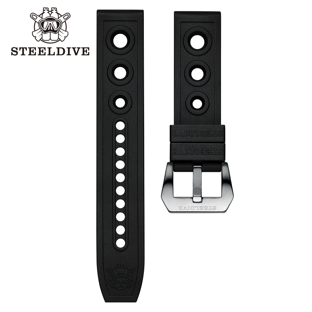 Gummi-Uhrenarmband STEELDIVE SD2201 Orange/Schwarz/Grün/Blau/Rot/Gelb/Hellblau 20 mm/22 mm/24 mm breites Band