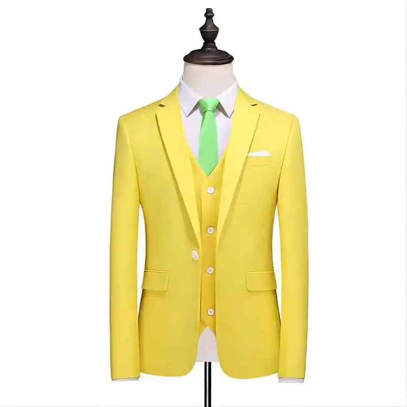 Traje P094 para hombre, traje de un botón, talla grande, tres piezas, color sólido, traje de novio, vestido de novia