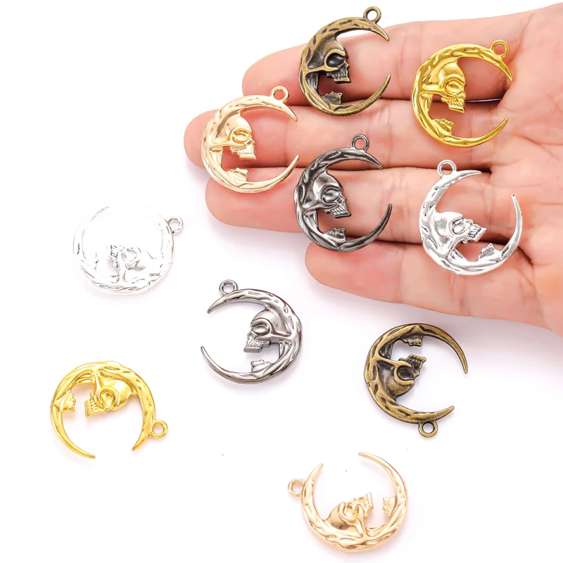 5pcs 5 colors alloy moon Charm For DIY Necklace Bracelet Earrings Pendant Jewelry Crafts Making Accessories 23*27mm L638