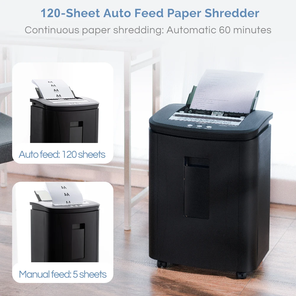 Commercial and domestic use Cross cut 120 sheet  paper shredder auto feed function shredder shred card, paper With 25L