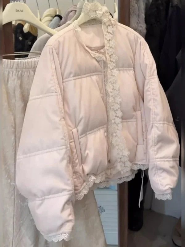 

Симпатичная розовая хлопковая куртка, женская зимняя верхняя одежда, теплое пальто с хлебом, корейское свободное пальто, круглый Ne Long Sve