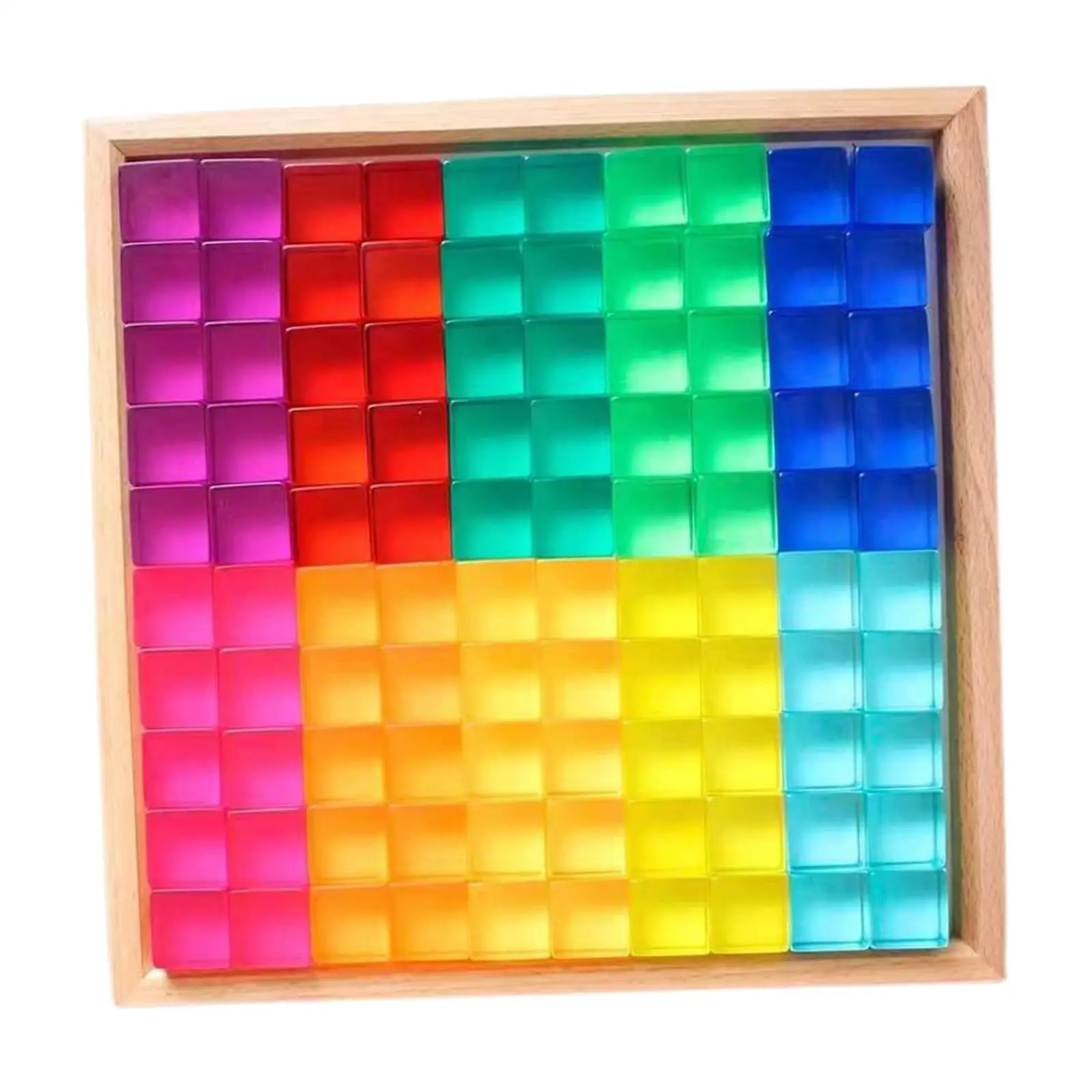 Rainbow Building Blocks Set Educational with Wooden Storage Box Transparent Spatial Awareness Resin Cubes for Kids Boys Girls