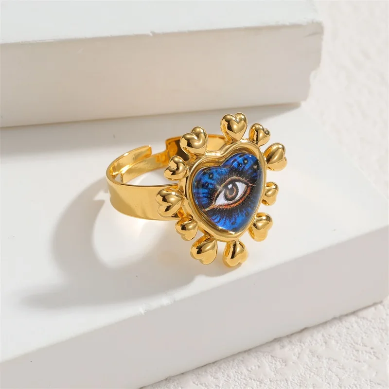 EILIECK 316L Edelstahl Metall Herzförmige Blaue Augen Halskette Armband Ohrringe Ring Trendiges Schmuckset für Frauen Geschenk – Detail 15