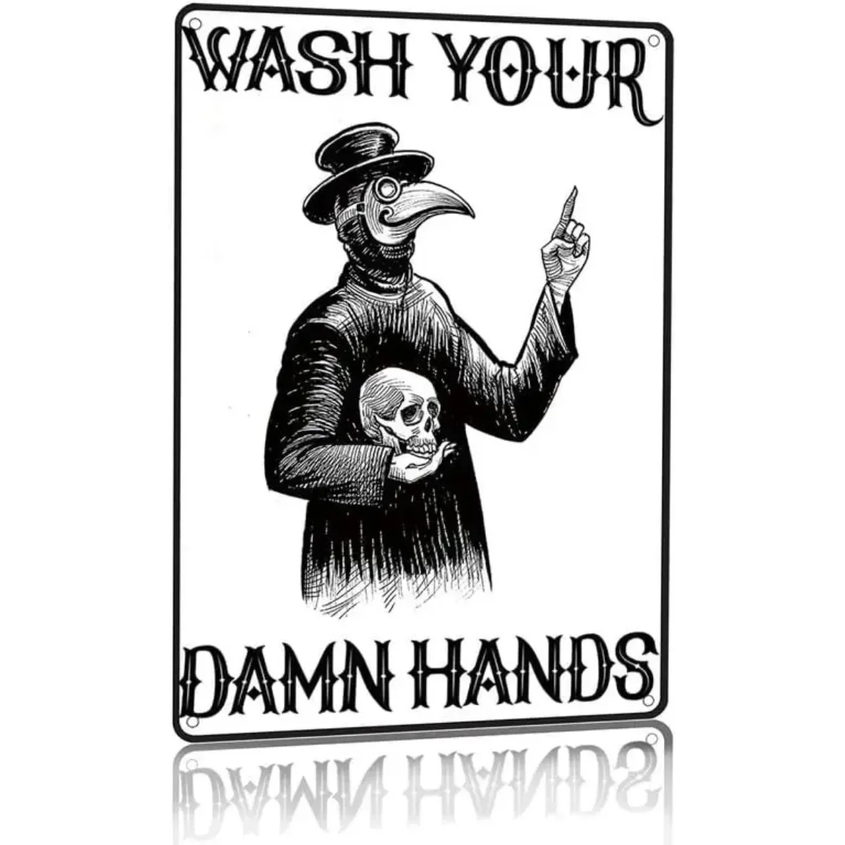 Vintage Gothic Tin Sign Wash Your Hands Plague Doctor Retro Metal Sign Home Wall Bar Pub Bathroom Toilet Wall Decor 20x30cm