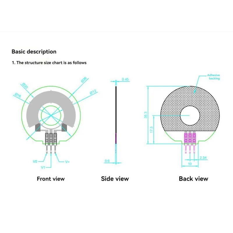 ABGN Датчик давления тонкой пленки Высокая чувствительность Быстродействующий резистивный датчик положения пленки 0,2 В-0,8 В Высокопроводящий