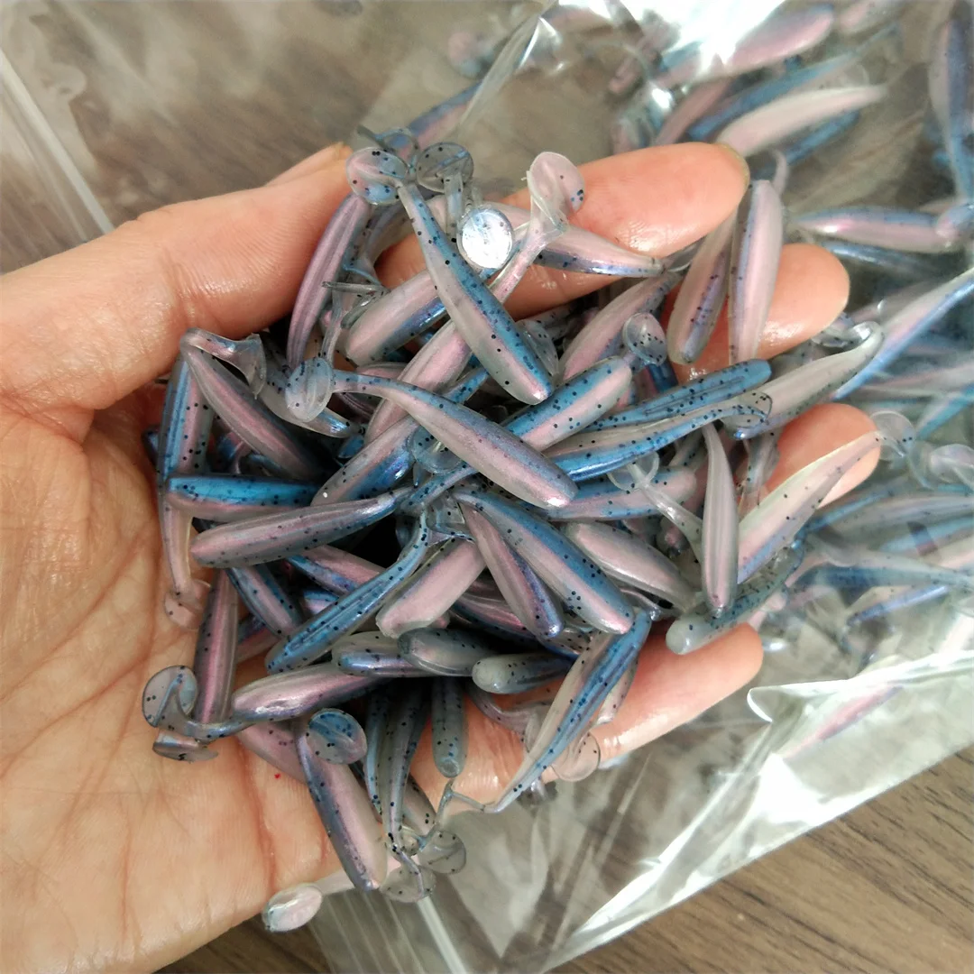 50 adet 35mm 0.35g mikro PVC balıkçılık solucan cazibesi ile 3.5cm balık yumuşak yem t-kuyruk yapay yem