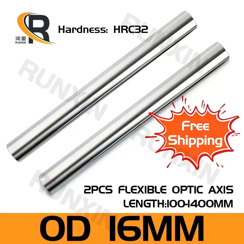 

RXTNC 2pcs Optical Axis Rail Linear Shaft OD 16mm Chrome Plated Flexible shaft HRC28-32 L200-1400mm for 3D Printer CNC part