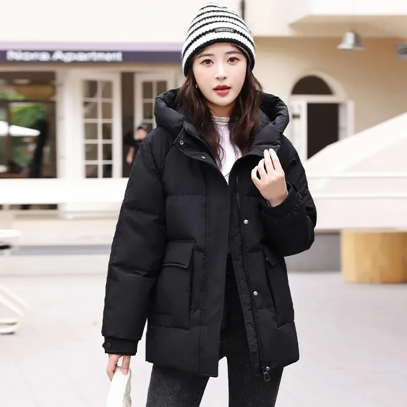 Winter Loose-fit Hooded Down Cotton Coat For Women Trendy Student Cotton Jacket Pocket Thick Warm Winter Outerwear