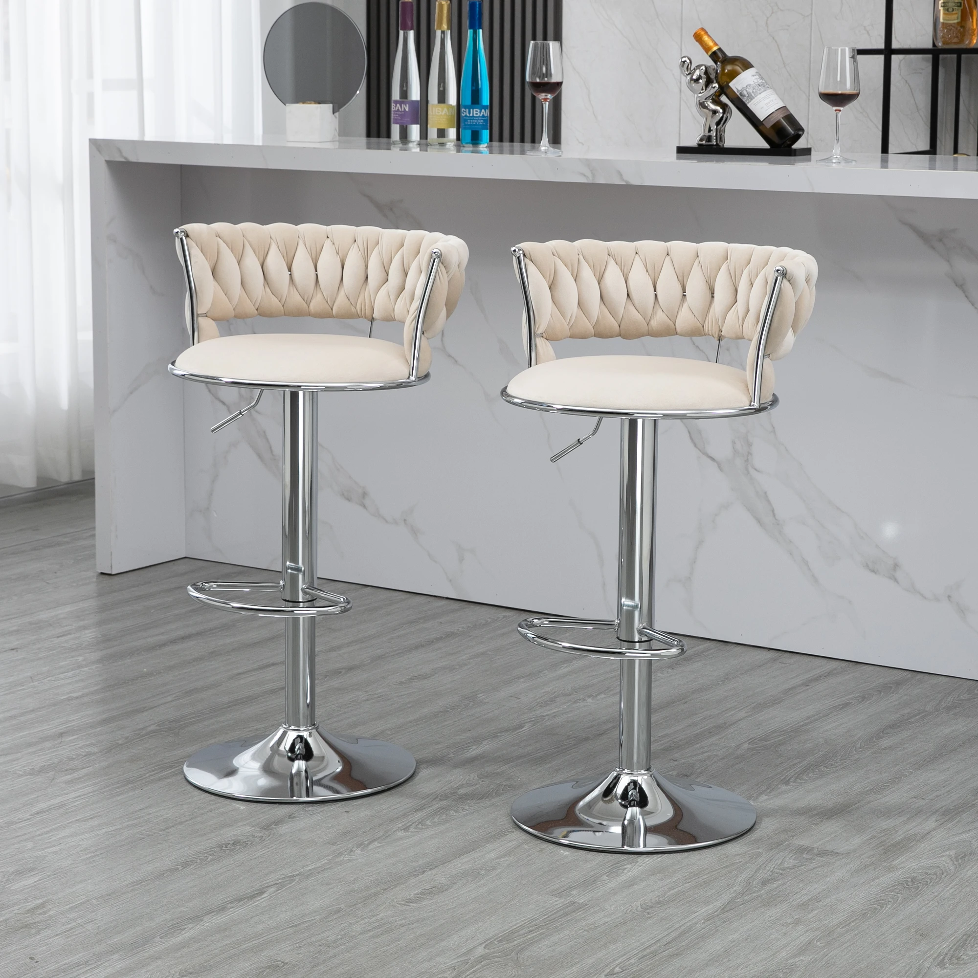 VSOGA Swivel Bar Stool Set of 2 Height Adjustable chairs with Footrest for kitchen and Dining Room