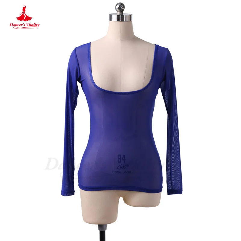 Top de danza del vientre para mujer, de una pieza Blusa de gasa de manga larga, camisetas de baile de Ballet, Body de práctica de danza Oriental