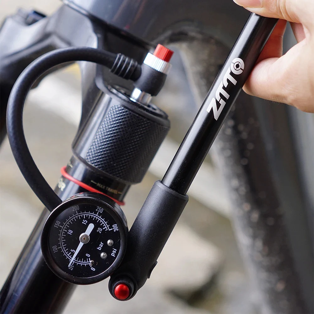 ZTTO Bike Shock Pump with Gauge 300PSI High Pressure Air Pump Schrader Valve for Front Fork & Rear Suspension