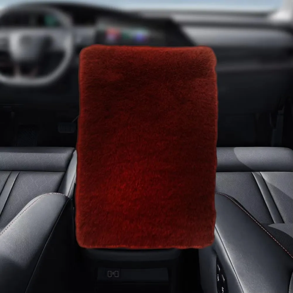 Elastic Band Car Armrest Cover Faux Fur Plush Mat Armrest Box Mat Protector Cover Tissue Storage Console Arm Rest Protection