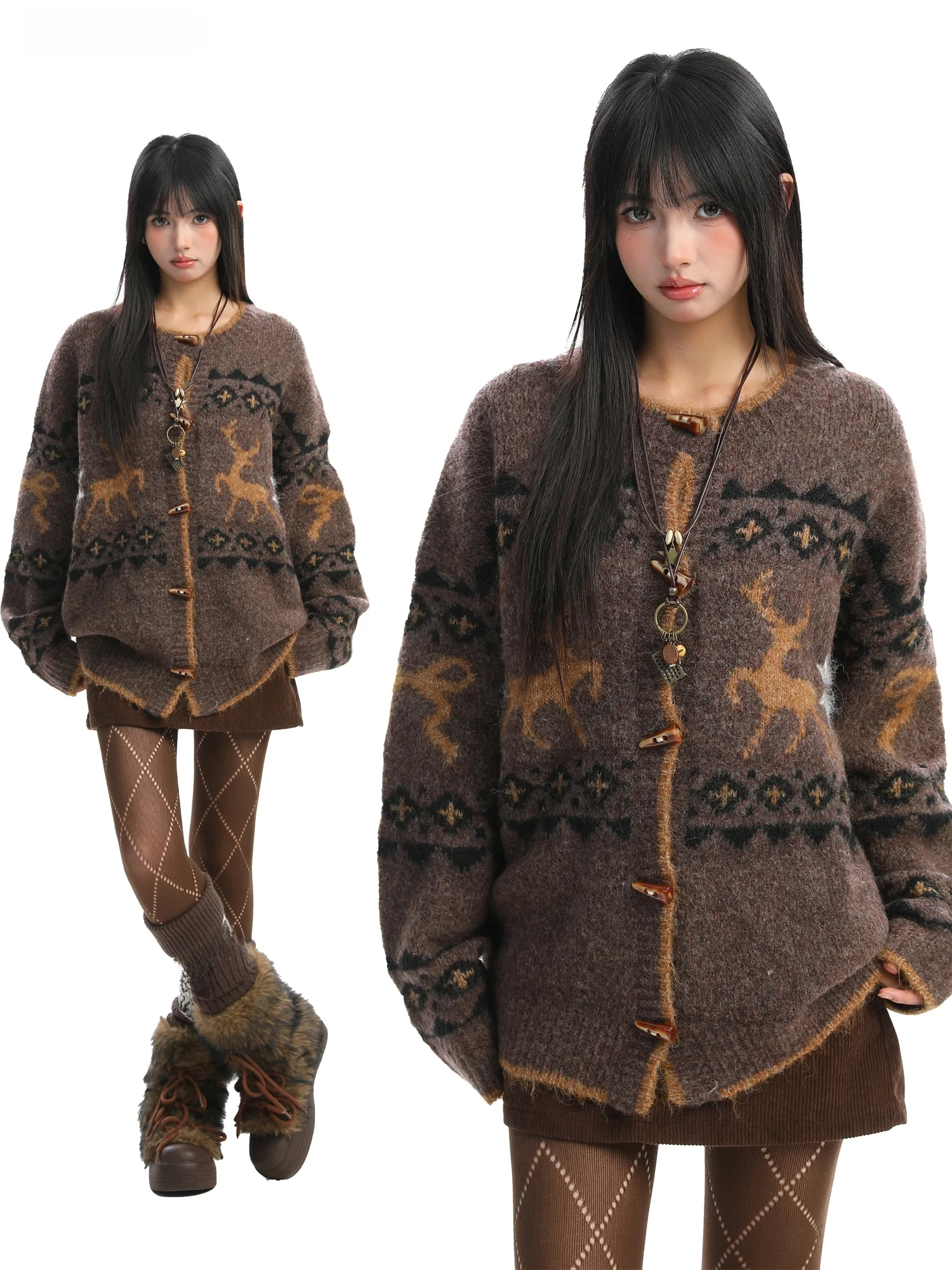 

Ретро-кардиган с узором Fair Isle на пуговицах, женский, осенне-зимний, мягкий, уютный, вязаный, на пуговицах, теплый