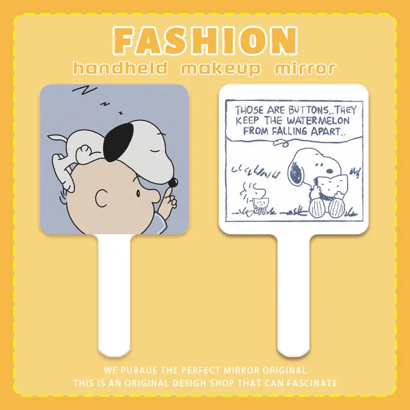 Cute Snoopy Charlie Brown Handle Mirror Cartoon Girl Portable Mini Makeup Mirror Handheld Mirror Gifts