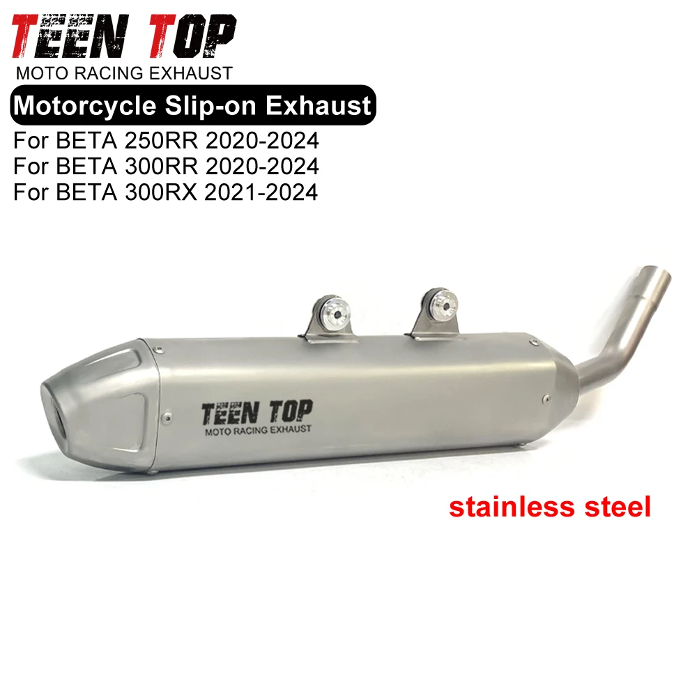 Para BETA 250RR 300RR 300RX, escape deslizable para motocicleta, silenciador con tubo de conexión central de 30 mm, 300RR 2020-2024, acero inoxidable