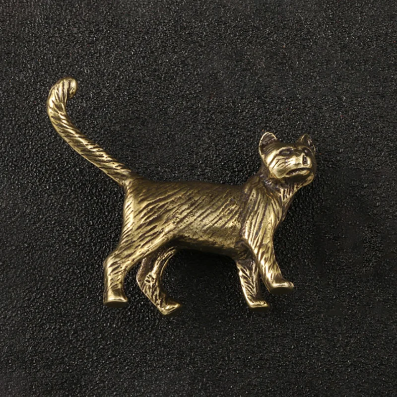 Cute Little Shrewd Cat Small Statue Creative Solid Brass Childish Animal Kitten Miniature Figurine Ornaments Retro Home Decors