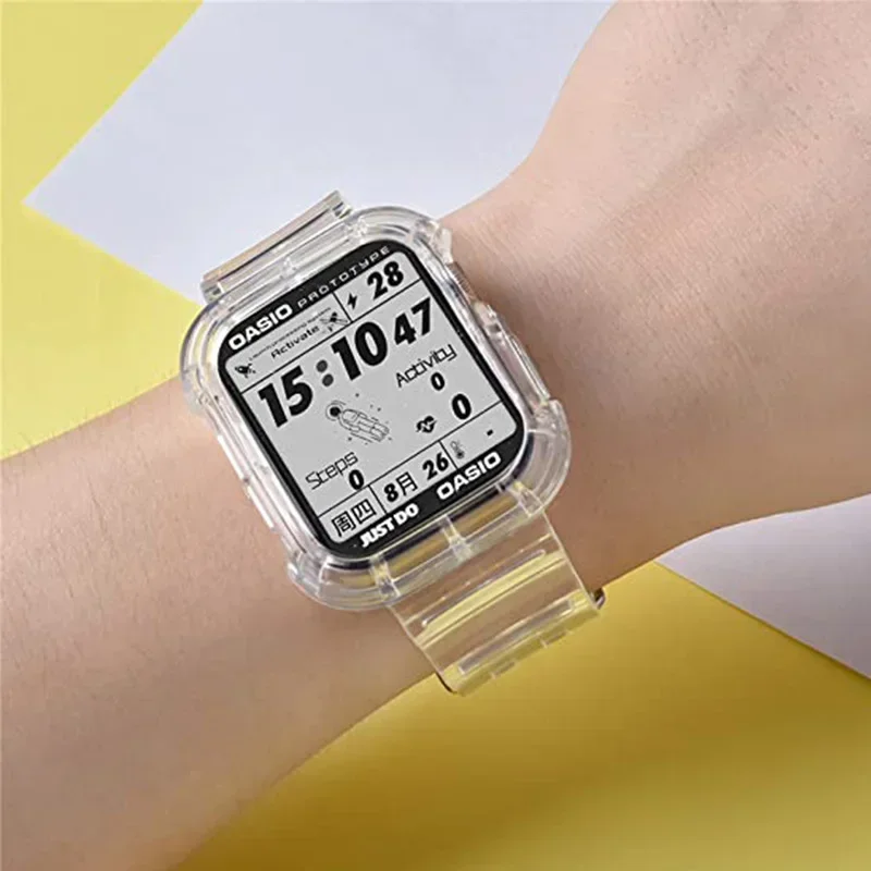 Sports Clear Band + Case For Apple Watch 10 42mm 46mm Transparent Silicone Strap For iwatch Series 10 46mm 42mm Correa Bracelet