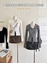 Winter Women Old Money Long Sleeve Cuddly Crop Sweater Coquette Korean Fashion Jerseys Jumper Coquette Pullovers Gyaru Knitwears