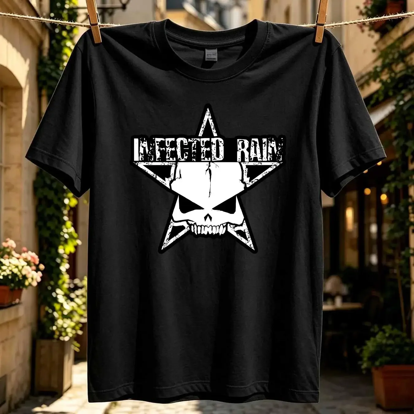 washed T Shirt NWT Infected Rain white head Skull Star Dark Entertainment Art long or short sleeves vintage Washed Breathable
