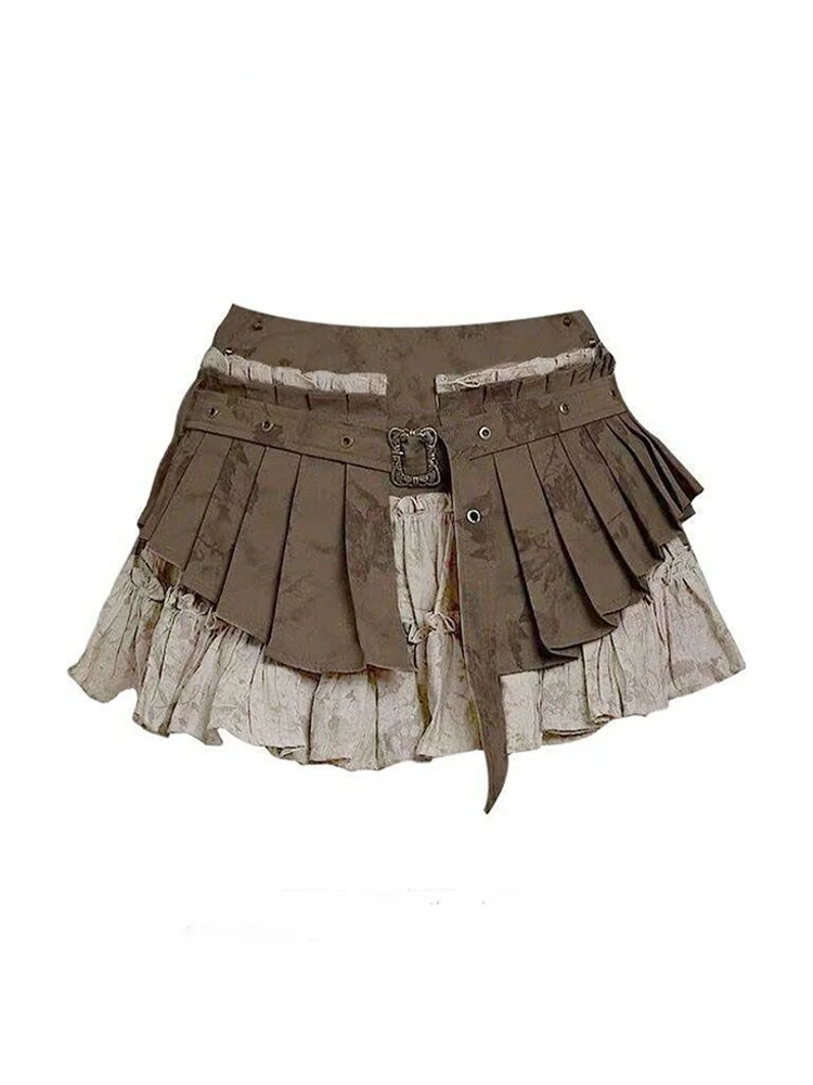 Retro Vintage f-länge Faltenrock frauen Schwere Arbeit Drab Feeling Gefälschte Zwei-stück Subkultur ort Rock Pendeln Sle