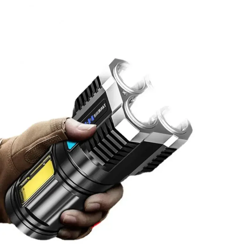 4Core LED Flashlight COB Strong Side Light Outdoor Portable Home Torch USB Rechargeable Flashlight Lantern With Power Display