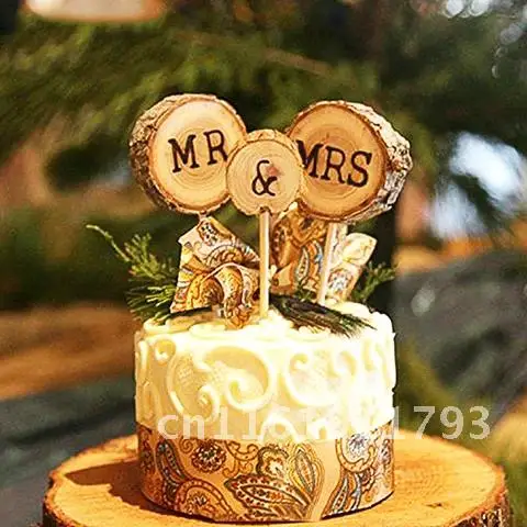 3PCS/pack Wooden Cake Topper MR&MRS Wedding Decoration Creative Wedding Decor Valentines Day Anniversary Cake Topper Set