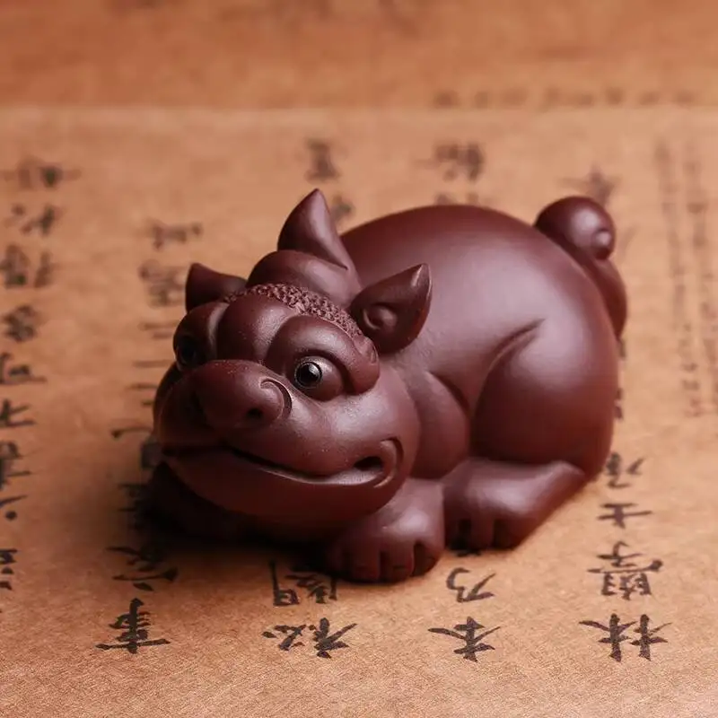 Yixing Purple Clay Pet Fortune-Bringing Pixiu Ornament Chen Hongjun's Fully Handmade Toy Golden Toad Sculpture Kung Fu Tea Set