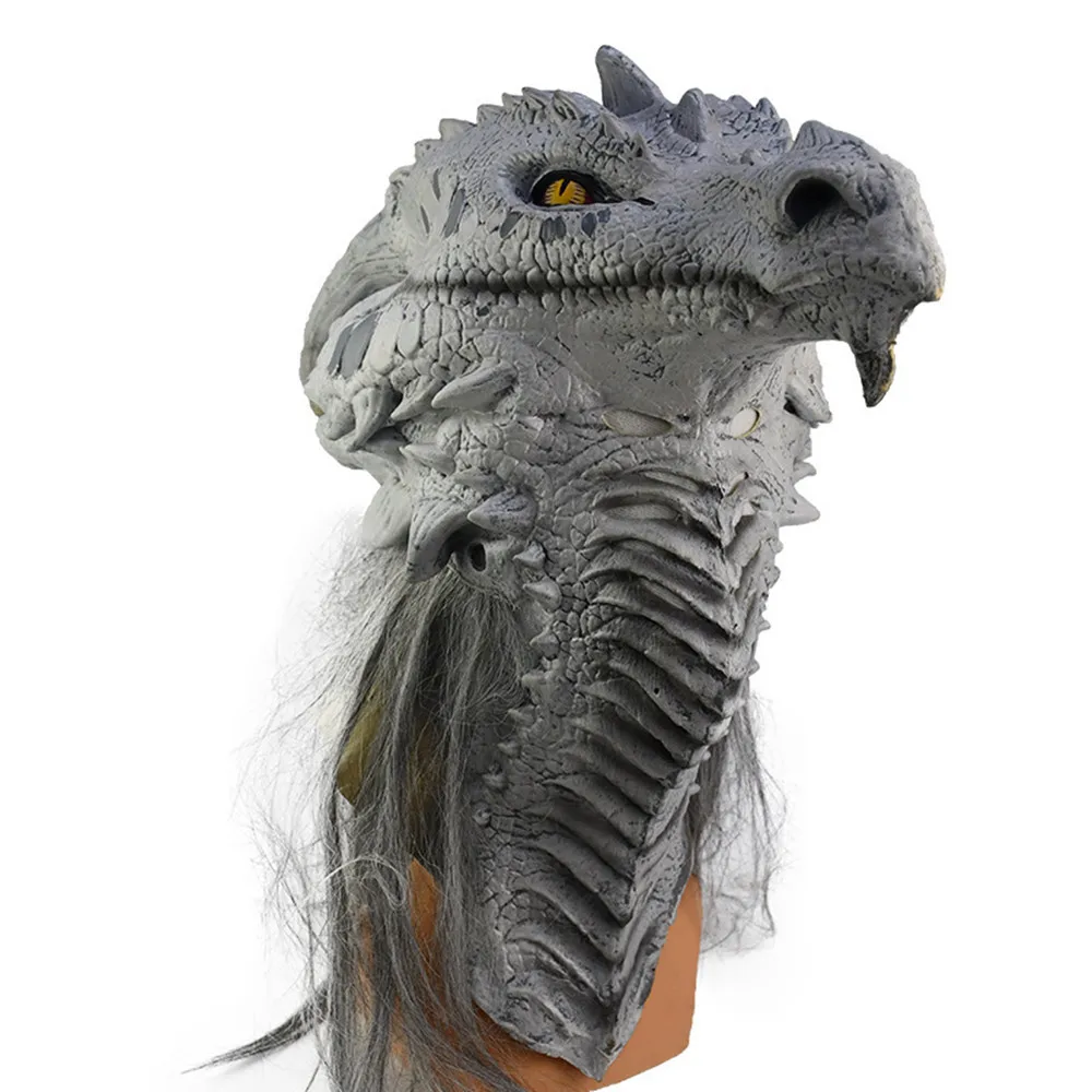 Full Head Dragon Mask with Hair, Latex Animal Head Mask, Creepy Prank Costume, Halloween Party Cosplay Props