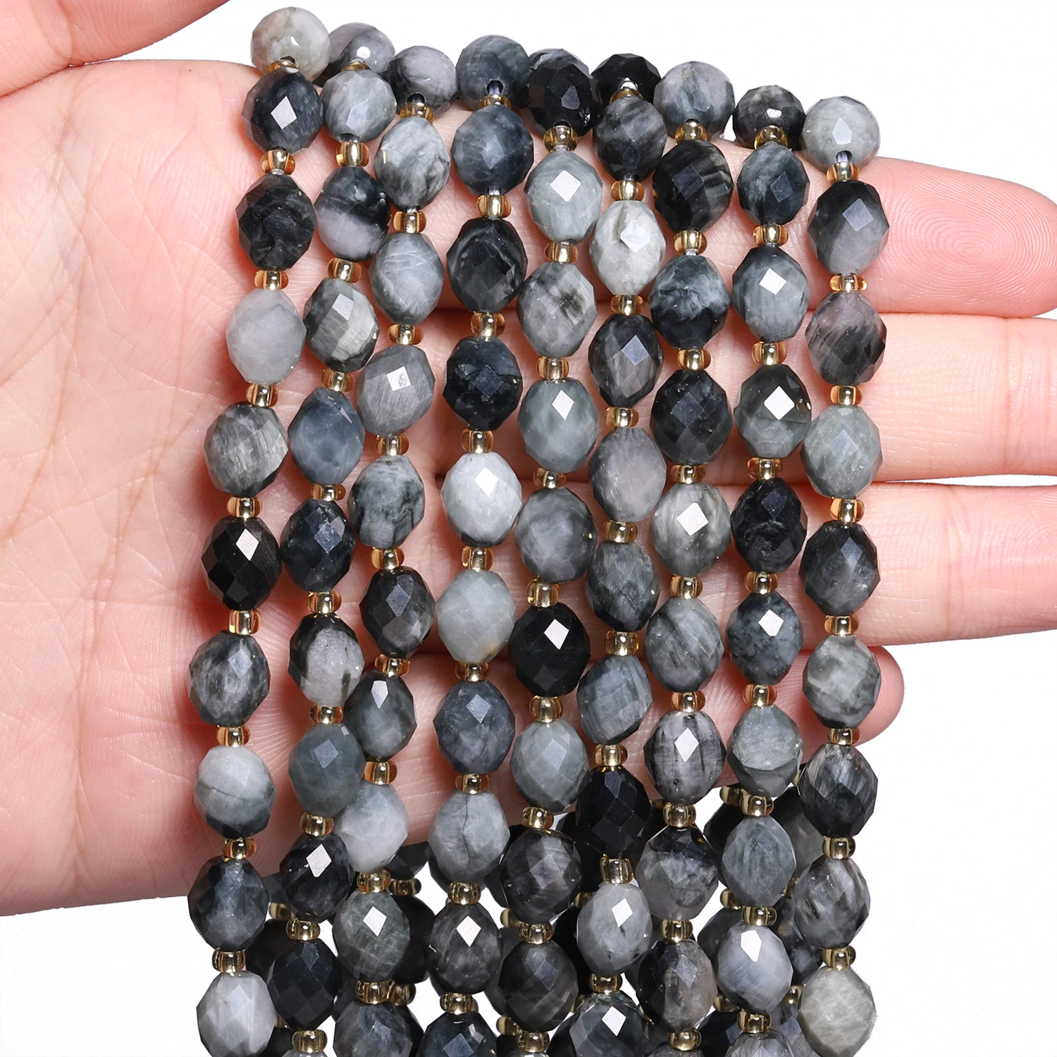 8x6mm AAA Faceted Oval Grey Hawk Eye Beads Natural Stone Rice Shape Spacer Beads For Jewelry Making Supplies DIY Charms Bracelet