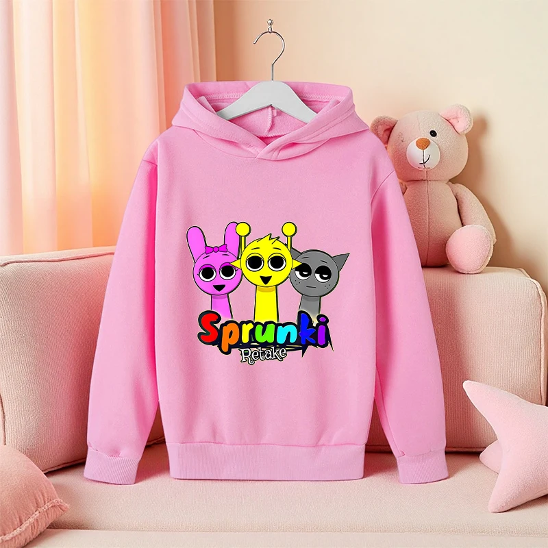 

Cute Sprunkiy Kids Hooded Streetwear Shirt Autumn Spring Anime Print Girl Boy LongSleeve Pullover Casual Clothes Party Game Gift