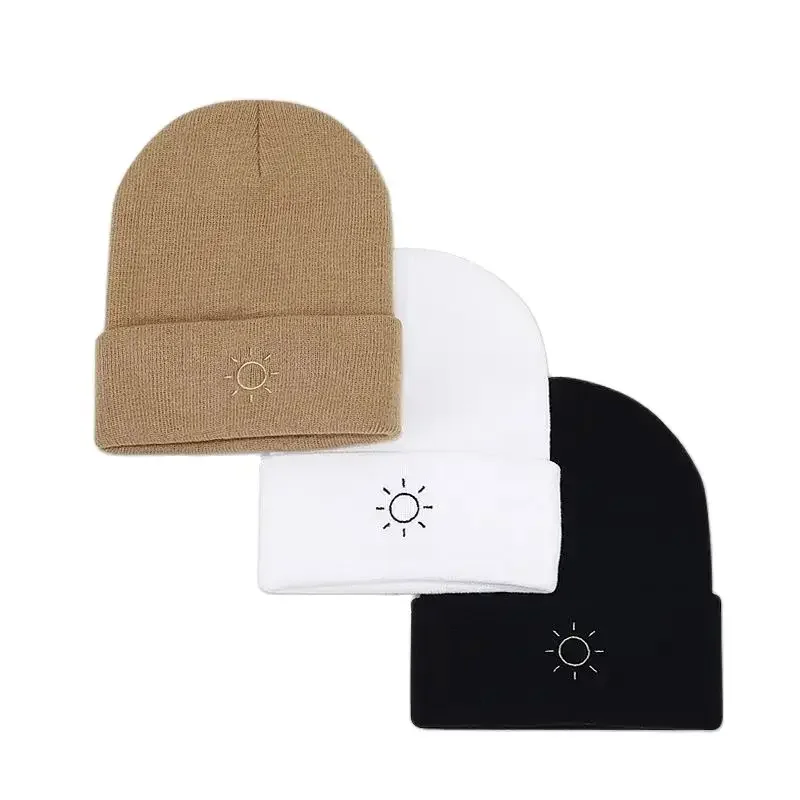 Autumn Winter Cotton Cartoon Embroidery Thicken Knitted Hat Warm Hat Skullies Cap Beanie Hat for Men and Women 140