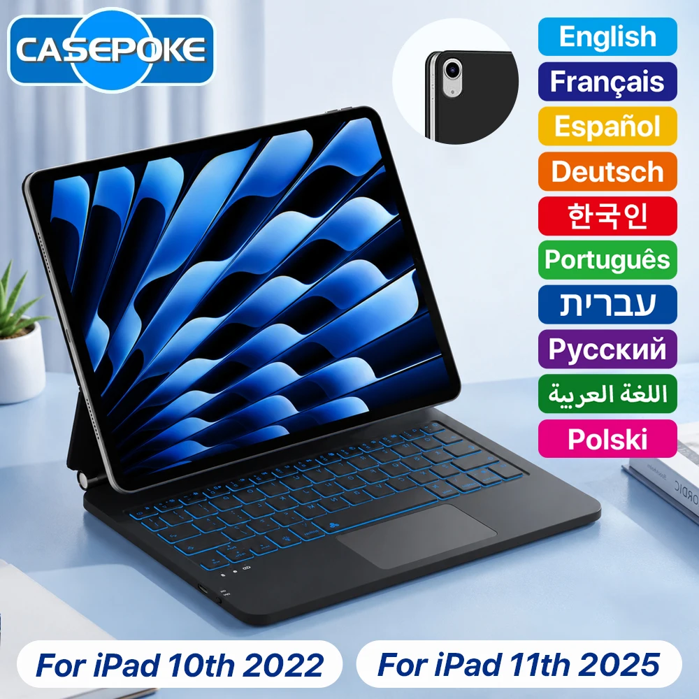 

Backlit Magic Touchpad Keyboard Case For iPad A16 2025 11th 10th Gen 10.9in 11in A2696 A2757 A3354 A3355 Bluetooth Slim Magnetic