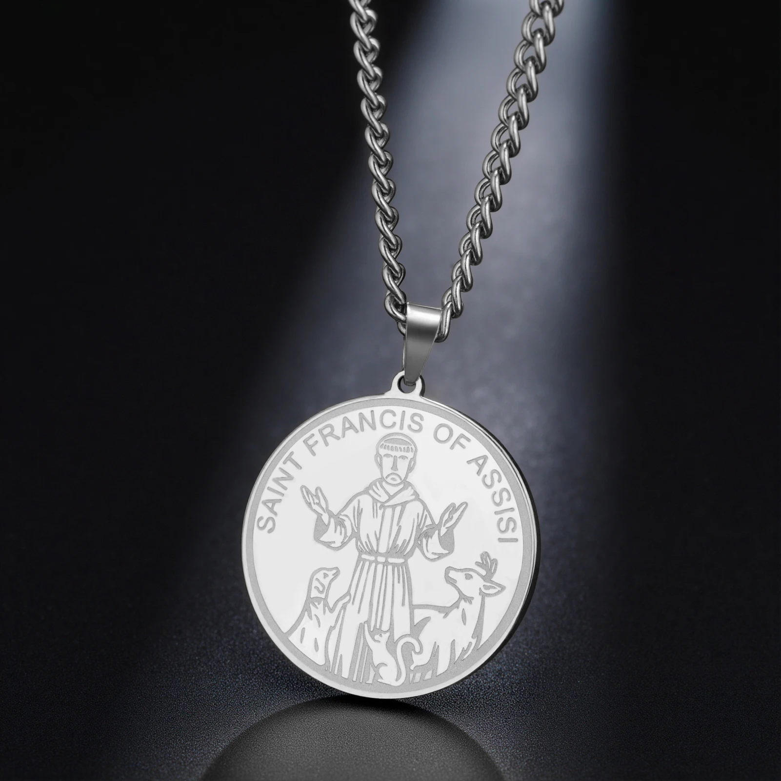 LIKGREAT سانت فرانسيس ميدالية قلادة للرجال النساء الكلب نعمة حماية الكاثوليكية القديس الدينية مجوهرات من صلب لا يصدأ هدايا #4