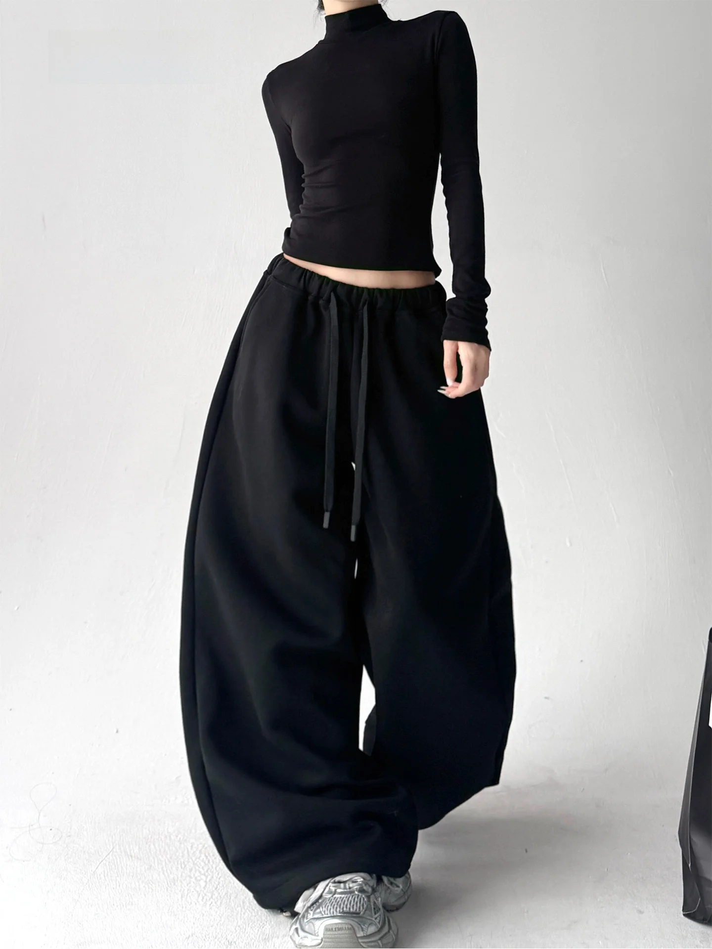 

American Sle Loose Women's Winter Sports Pants High Waist Wide Leg Casual Trousers Cotton Polyester Blend Faionable