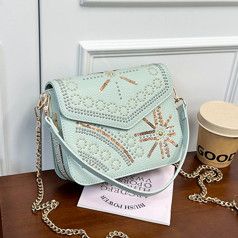 Brand Designer PU Leather Crossbody Bags For Women 2026 Simple Fashion Shoulder Bag Lady Luxury Small Handbags Rivet Bag