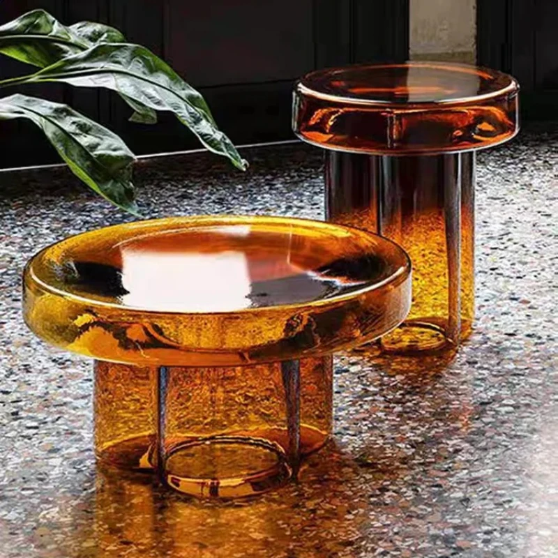 ‌Luxury Italian Glass Round Coffee Table - Modern Living Room Center Side Table, Stylish Sofa End Table with Metal Base