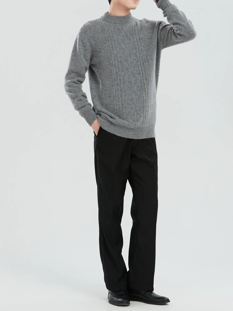Merino 100% Wool Men's Half High Neck Pullover Thickened Autumn Winter Base Sweater Knitted Cashmere Sweater
