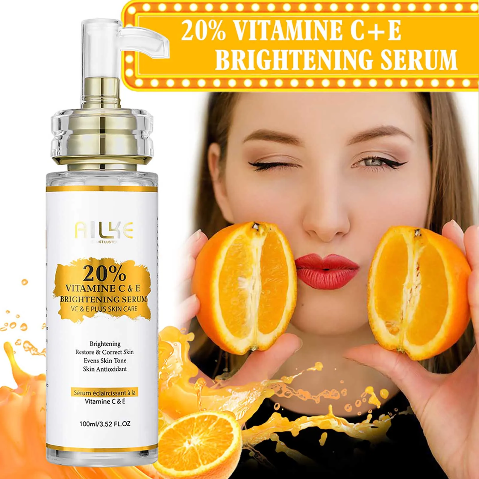 AILKE Kit perawatan kulit Vitamin C, dengan Losion pencerah tubuh, bahkan krim warna kulit, Serum pemutih, sabun pencerah