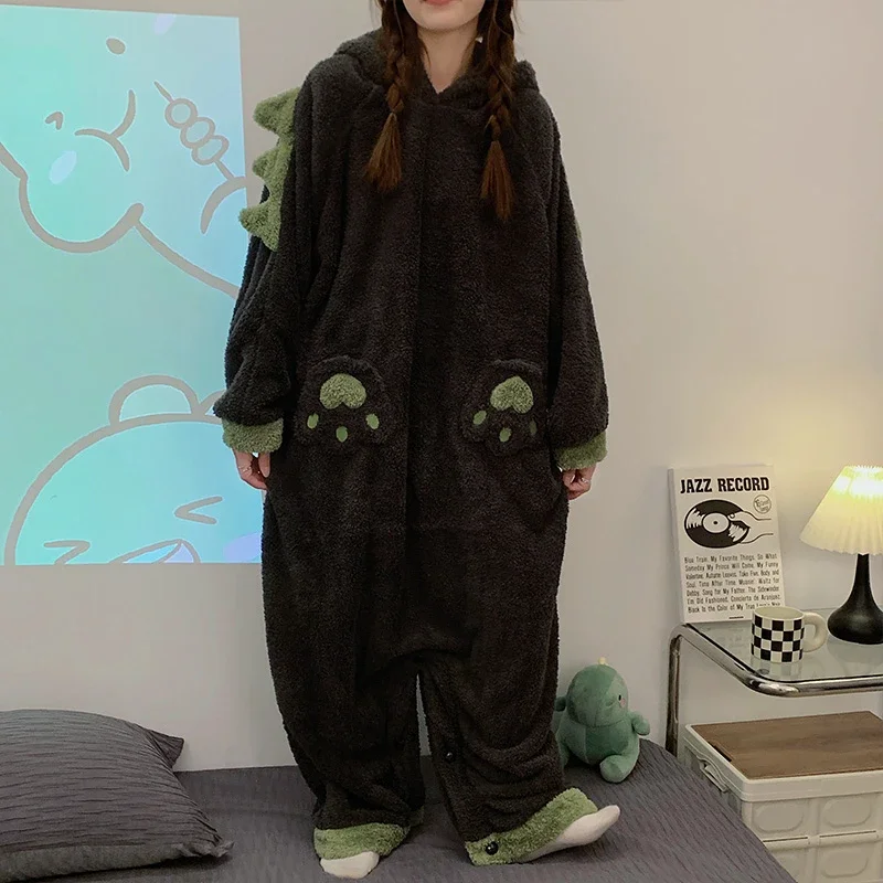 Zimowa zagęścić piżama damska Onesie kombinezony Anime Kigurumis dorosły koreański Femme Pijamas pluszowe miękkie Onesies odzież rekreacyjna JS1468