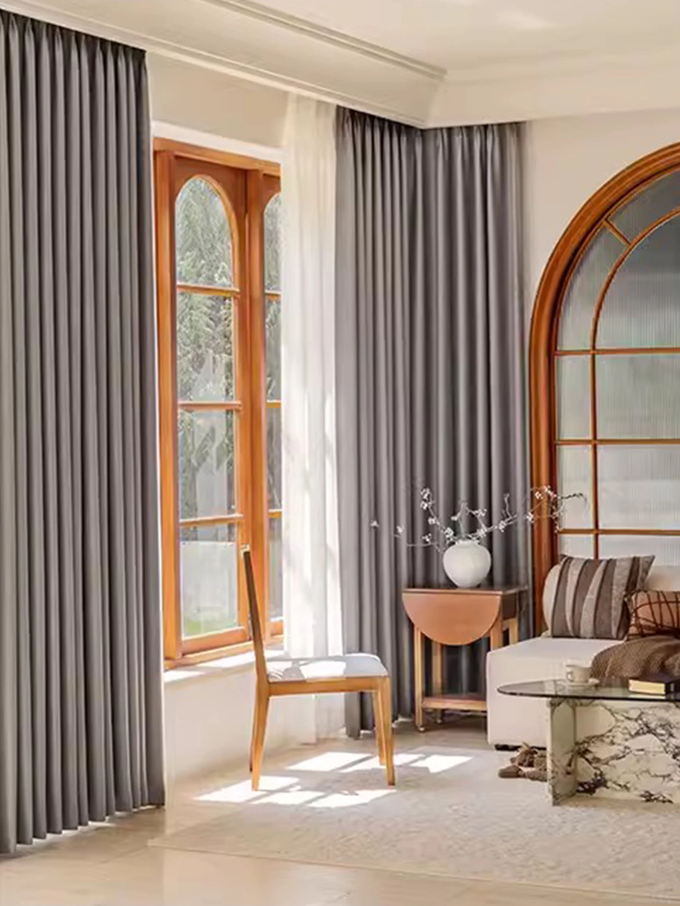 1pc Solid Color grey Blackout Curtain Darkening Black Shades Curtains For Bedroom and Living Room Grey Thermal Insulated Sound