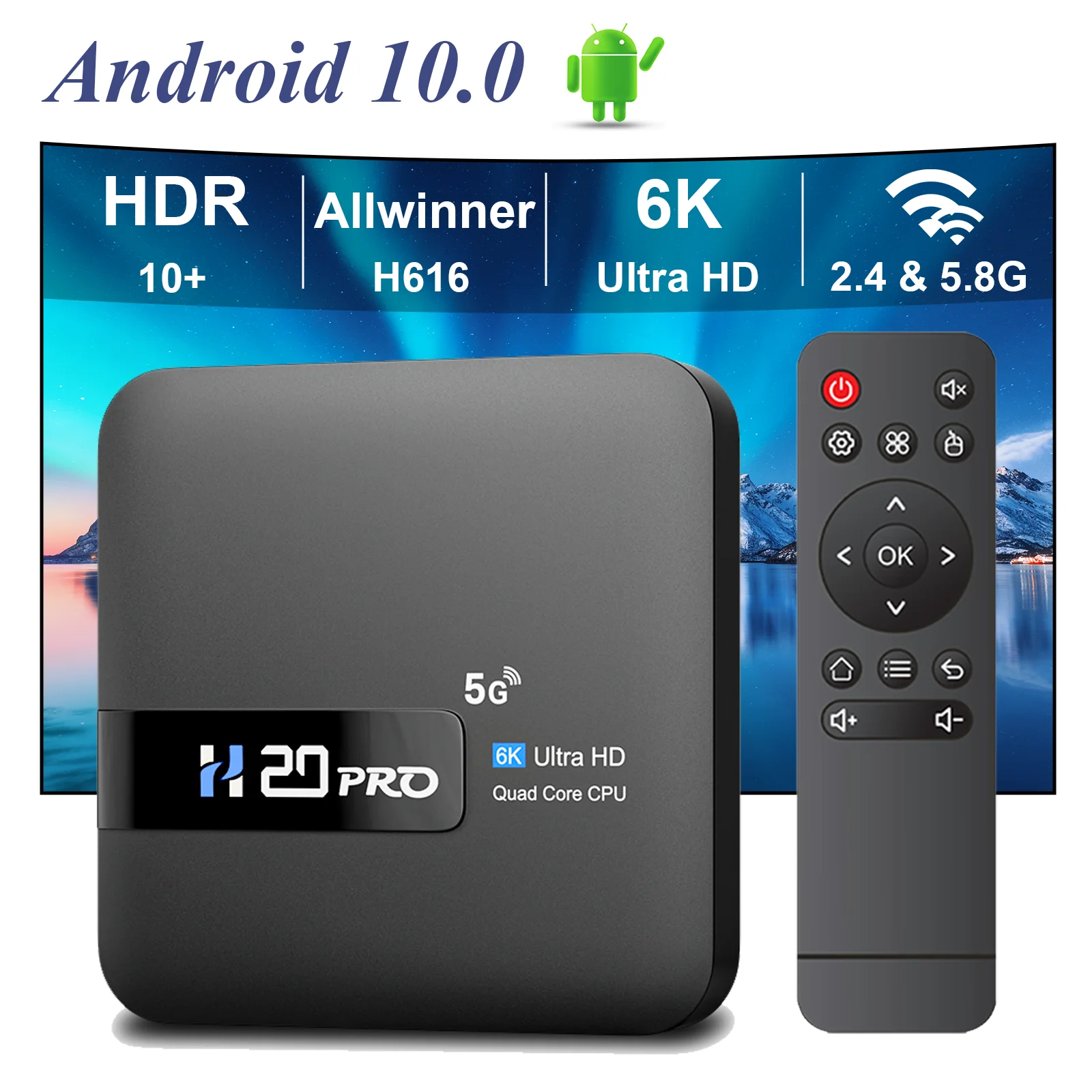 H20PRO Android 10 TV BOX Allwinner H618 Dual Wifi Quad Core 1080P Video TV BOX 4K HD Voice Assistant Odtwarzacz multimedialny Set top box