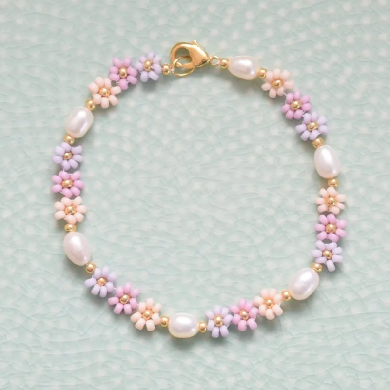 Pulsera de flores de cuentas de arroz hecha a mano de estilo bohemio, diseño de nicho, pulsera de mujer de perlas de arroz Miyuki importada de Japón