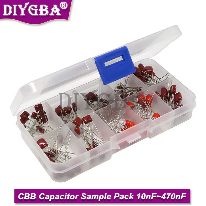 100PCS 10nF~470nF CBB Capacitor Set Metallized Polyester Film Capacitors Assortment Kit High Precision And Stability Samples BXV