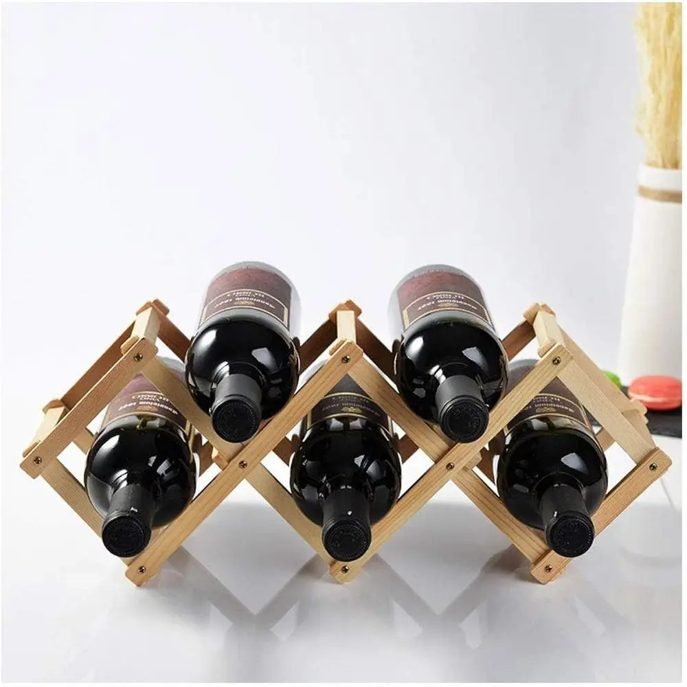 

Бежевая деревянная подставка для вина высотой 31,5 см на 3/5 бутылок, идеально подходит для демонстрации в гостиной