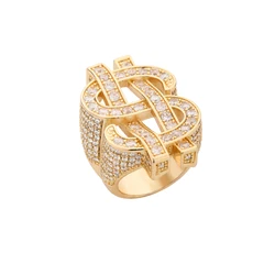 Popular Hollow Out US Dollar Sign Ring Fashion Punk Hip Hop Jewelry White Zircon Micro Paved Ring Club Party Gift