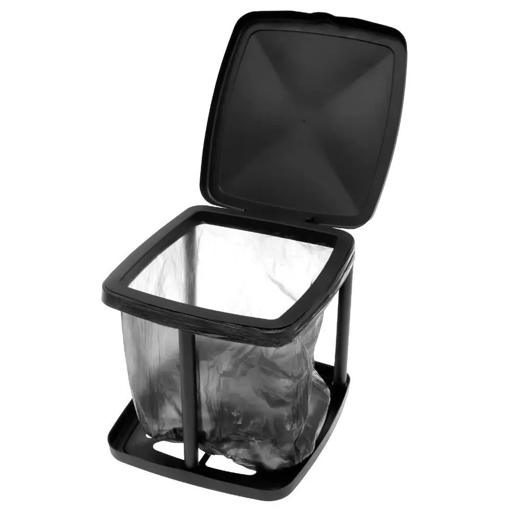 Soporte plegable para bolsa de basura, soporte de plástico portátil, soporte telescópico con tapa, bolsa de basura, estante auxiliar para acampar