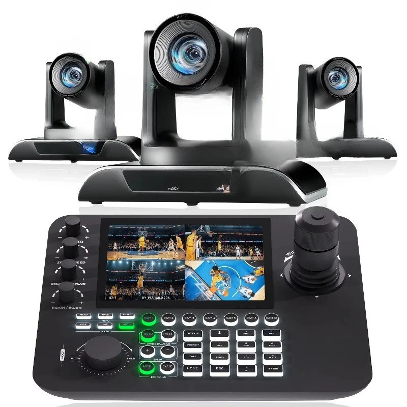 

Optical zoom camera USB and latest 4D joystick controller with 4 split screens for live conference streaming