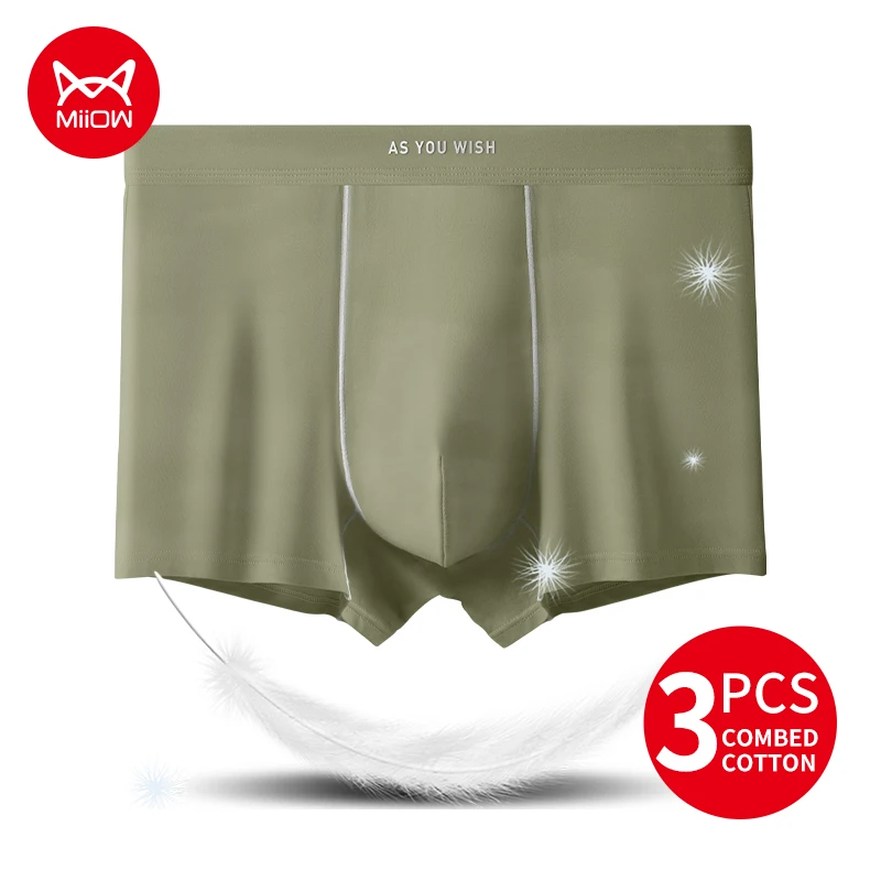 

MiiOW 3Pcs Cotton Men Underwear Boxer 5A Antibacterial Mesh Crotch Men's Panties Comfortable Softness Man Underpants Boxershorts