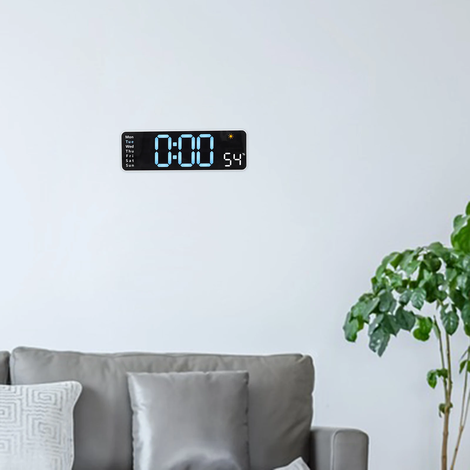 

LED Digital Wall Clock White Shell Blue Light Remote Control Weather for Living Room Bedroom Decor Large Display LED