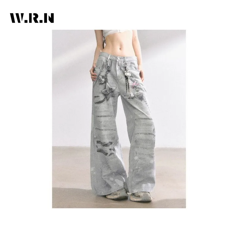 

Sweet Y2K Sexy Cartoon Decoration Denim Trouser Grunge 2000s Street Retro Full Length Jeans Women Vintage Punk Dark Casual Pants